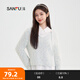 三福毛衣2024冬季鏤空斜杠V領(lǐng)寬松慵懶感上衣女裝492265 粉藍(lán) L