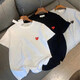 CdG Play川久保玲T恤純棉白色圓領(lǐng)女短袖愛心刺繡情侶寬松男黑色半袖 白色紅心 L
