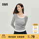 森馬（Semir）長(zhǎng)袖T恤女秋短款假兩件蕾絲花邊修身2025小性感上衣10A525101004