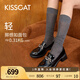 KISSCAT接吻貓2025年春季新款星空樂福鞋舒適通勤百搭小皮鞋女KA65134-10 黑色 （瘦腳卡碼拍小一碼） 38