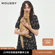 moussy 2025春季新品法式少女方領泡泡袖碎花連衣裙028ISA33-3301 025花紋黑色 M