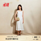 H&M女裝連衣裙2025夏季新款鏤空刺繡吊帶長裙肌理感連身裙1299431 白色 S 160/88