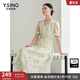 衣香麗影新中式國(guó)風(fēng)連衣裙女夏季新款法式泡泡袖蝴蝶碎花裙子 綠色花料 M