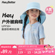 HeyBetter兒童戶外披肩帽大帽檐拖尾全臉防曬漁夫帽涼感 淺海藍（藍色） OF