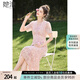 她池V領連衣裙2025夏裝新款女裝時尚優(yōu)雅高腰修身刺繡中長裙