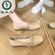 啄木鳥(niǎo)真皮單鞋女配裙子2025夏季新款百搭豆豆鞋女鞋平底奶奶瓢鞋晚晚風(fēng) 卡其色 38