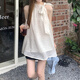 皓娥掛脖吊帶背心女波點(diǎn)蝴蝶結(jié)系帶夏季外穿寬松休閑無袖露肩襯衫上衣 【杏色】均碼