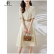 clotho Rennie品牌女裝法式連衣裙女2025夏季新款韓版氣質(zhì)V領(lǐng)短袖收腰顯瘦裙子 杏色 M