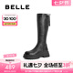百麗（Belle）七夕禮物美拉德彈力高靴女商場同款增高厚底長靴D3E1DDG4 黑色-絨里 37 (235mm)