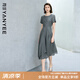 顏域灰色天絲短袖連衣裙女2025夏季新款顯瘦中長(zhǎng)款收腰高級(jí)感裙子 灰色 XL