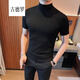 古德羅 GUDEILUO夏季韓版修身男士半高領(lǐng)短袖T恤型男緊身彈力純色體恤打底線(xiàn)衫潮 黑色 XL 【110-130斤】