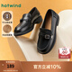 熱風(fēng)（Hotwind）商場同款復(fù)古百搭樂福鞋通勤女鞋25年春季時尚簡約小皮鞋粗跟 01黑色 牛頭層皮革 37 235mm