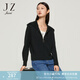 玖姿（JUZUI）時(shí)尚拉鏈毛衣女裝秋款立體肌理感翻領(lǐng)針織休閑外套 素黑 M