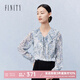 菲妮迪品牌T恤春季新款簡(jiǎn)約休閑風(fēng)設(shè)計(jì)感印花系帶領(lǐng)上衣女 灰底印花 L