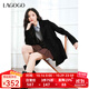 LAGOGO雙面毛呢西裝領(lǐng)大衣女拉谷谷2024年冬季新款中長(cháng)款通勤外套 黑色 L