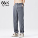 班尼路（Baleno）S&K薄款天絲牛仔褲潮牌寬松垂感冰絲闊腿褲男士休閑百搭長(cháng)褲子 灰色 XL 碼 建議130-150斤
