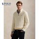 Polo Ralph Lauren 拉夫勞倫【七夕禮物】男裝 經(jīng)典絞花編結(jié)棉四分之一拉鏈針織衫 101-奶油色 M