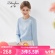 兆君2023春夏圓領(lǐng)折疊皺感真絲T恤女 純色休閑桑蠶絲上衣氣質(zhì)小衫 藍(lán)色 XL