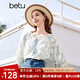 百圖betu女裝夏季新款襯衫碎花雪紡七分燈籠袖上衣襯衫女2404T41 藍(lán)色 M
