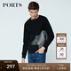 PORTS寶姿男裝春夏圓領休閑簡約圖案針織上衣MN8N010CCD031 黑色 M