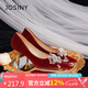 卓詩尼高跟鞋水鉆婚鞋2025新款女鞋七夕春夏法式尖頭新娘鞋 紅色  36