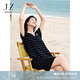 玖姿·安娜蔻復(fù)古學(xué)院風(fēng)減齡海軍領(lǐng)條紋針織連衣裙女2025夏季新款 條丈青 M