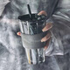 上策玻璃吸管杯大容量帶蓋水杯網(wǎng)紅高顏值咖啡辦公男女學(xué)生隔熱杯子 極光小鹿皮套煙灰【450ml】