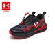安德瑪【商場(chǎng)同款】?jì)和瘧?hù)外跑鞋男女大童運動(dòng)舒適束帶懶人鞋子 黑/紅 34