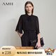 AMII2025夏新款優(yōu)雅通勤小立領(lǐng)喇叭袖綁帶雙層雪紡衫女寬松12522087 黑色 L (165)