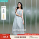 茵曼萊賽爾歐若風(fēng)掛脖無袖連衣裙2025夏季女裝新品寬松a字裙子 淺藍色 L
