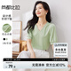 尚都比拉夏季短袖t恤女浪漫花邊泡泡袖V領(lǐng)顯瘦女裝上衣 綠色 L
