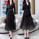 皮爾卡丹西裝套裝裙女春秋2025秋季新款女裝流行時(shí)髦洋氣減齡連衣裙兩件套 黑色 L