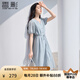香影v領(lǐng)泡泡袖連衣裙女2025夏裝新款仙女裙收腰絕美漂亮藍(lán)色裙子 藍(lán)色 M 160/84A/95-110斤