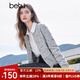 百圖betu女裝秋季新款毛針織衫小香風開衫軟糯針織衫女2408T22 灰色 L