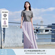 香影裙褲女闊腿褲2025夏裝新款休閑垂墜感大褲腳高腰寬松紫色褲子 套裝 【紫色裙褲+T恤】 L 165/88A/110-125斤
