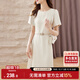 尚都比拉設(shè)計(jì)感拼接連衣裙夏季高級(jí)感氣質(zhì)百褶裙小個(gè)子中長(zhǎng)裙子 杏色 L