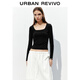 UR2026春季新款女裝簡(jiǎn)約氣質(zhì)百搭方領(lǐng)短款修身長(cháng)袖T恤UYB450009 黑色 M