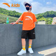 安踏（ANTA）男童夏裝兒童運(yùn)動(dòng)套裝夏季新款童裝大童速干短袖棉T恤短褲 橙黑純棉短套27719B 150 cm
