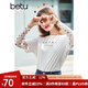 betu百圖女裝新疆棉印花長袖T恤女假兩件網(wǎng)紗袖春夏新款上衣潮2103T62 白色 M M