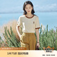 茵曼涼感撞色繡花女裝正肩短袖t恤2025夏季新品打底衫上衣 梨花杏1 L