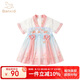 班喜迪漢服女童連衣裙夏裝小女孩公主裙寶寶周歲禮服兒童裙子夏季中國(guó)風(fēng) 粉色 100