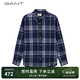 GANT【亞洲版型】甘特春季新款法蘭絨格紋翻領舒適百搭復古男襯衫 410海軍藍 L