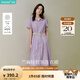 茵曼（INMAN）【苧麻】章若楠同款法式娃娃領(lǐng)連衣裙女裝2025夏季新品泡泡袖裙子 冰蘭紫【好評返現(xiàn)】 XL