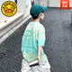 G.DUCK HELLO男童短袖t恤2025新款炸街痞帥兒童夏裝男孩扎染童裝大童夏季套裝 綠色T恤 120 cm