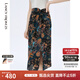朗姿【尖貨補(bǔ)單】春新款開叉真絲半身裙復(fù)古印花修身顯瘦設(shè)計感氣質(zhì)女 黑色 160/64A/M