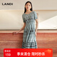藍(lán)地（LANDI）波西米亞風(fēng)印花復(fù)古連衣裙女短袖收腰中長(zhǎng)裙夏新品 葉綠色 M