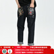 鬼洗游櫻記刺繡原色純棉牛仔褲男潮牌繡花休閑長褲 20J4401 灰黑色 79 36 (195)