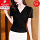 皮爾卡丹（pierre cardin）時尚網(wǎng)紗短袖T恤女夏2025新款洋氣修身顯瘦小衫夏裝上衣休閑時尚 黑色 XL 116-125斤
