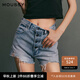 moussy 夏季新款水洗四?？勰ッ蓍e短款牛仔褲C28FAN11-0090 111淺藍色 S