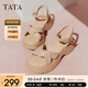 他她（TATA）涼鞋女鞋2025夏季新款休閑厚底法式氣質時裝涼鞋女 杏色 36